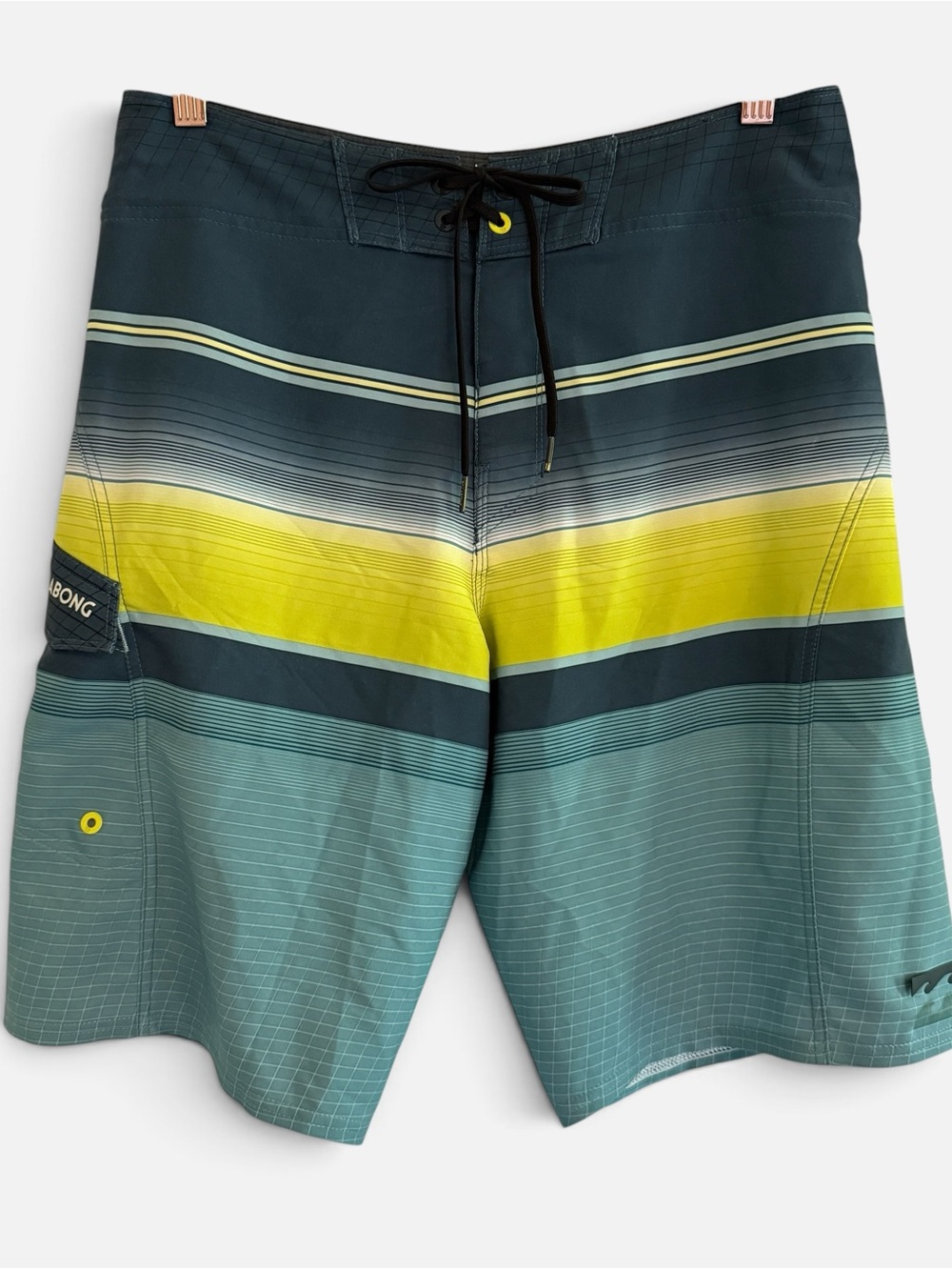Billabong Teal, Yellow & Dark Blue Striped Men's Boardshorts